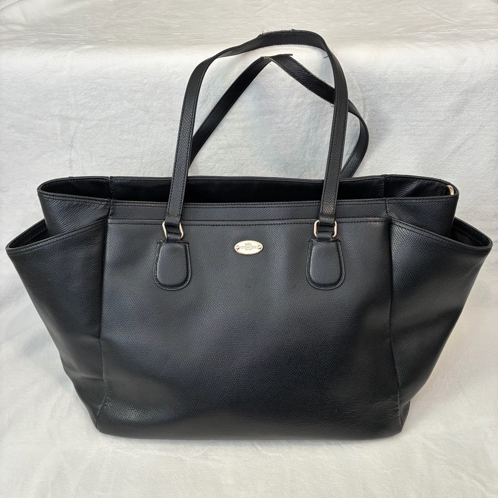 Coach Black Leather Diaper Bag Extra Large Tote Travel Work XL Baby